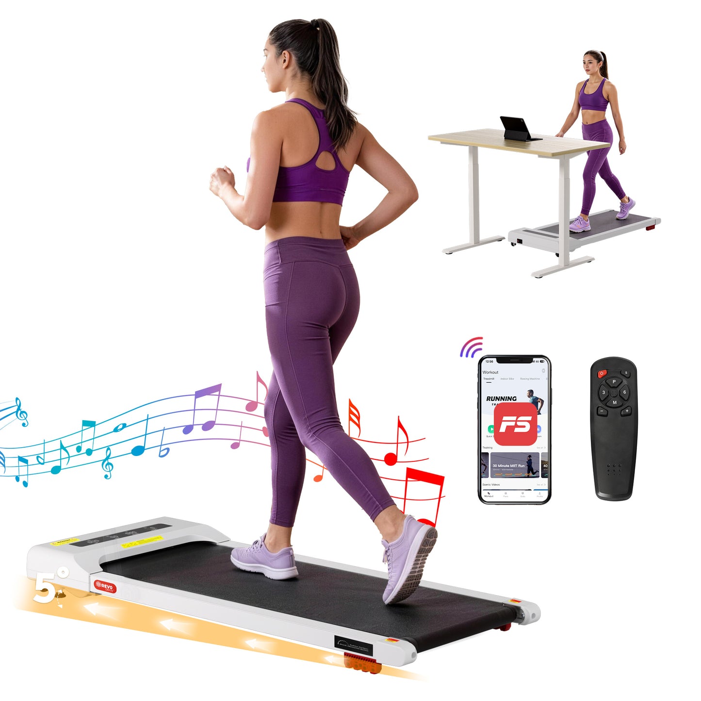 Everfit 3 in 1 Treadmill Electric Walking Pad Incline Under Desk Home Gym 380mm White