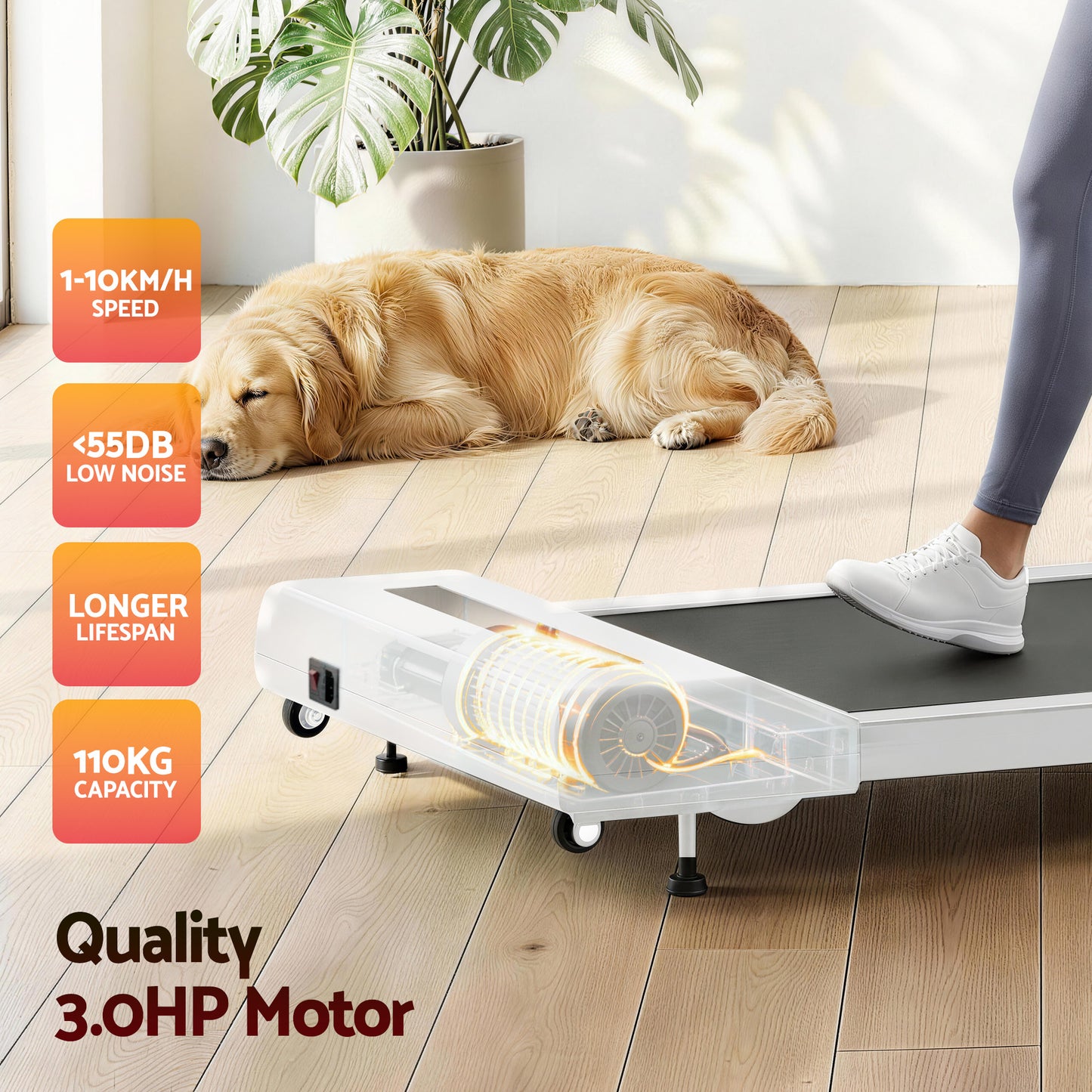 Everfit 3 in 1 Treadmill Electric Walking Pad Incline Under Desk Home Gym 380mm White