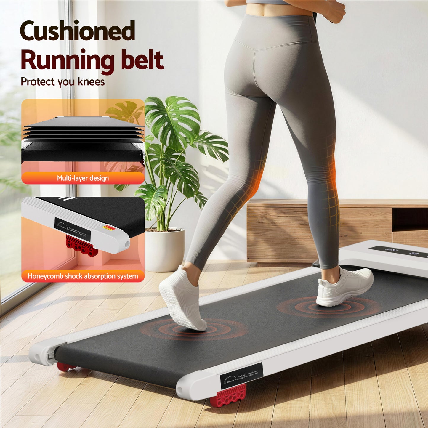 Everfit 3 in 1 Treadmill Electric Walking Pad Incline Under Desk Home Gym 380mm White