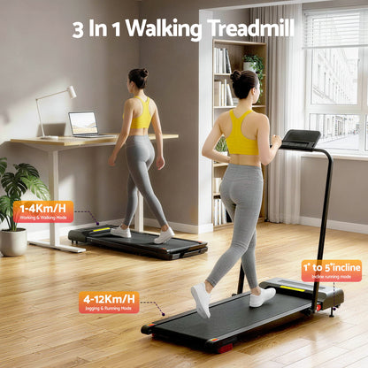 Everfit 3 in 1 Treadmill Electric Walking Pad Under Desk Office Home Gym Incline 380mm Black