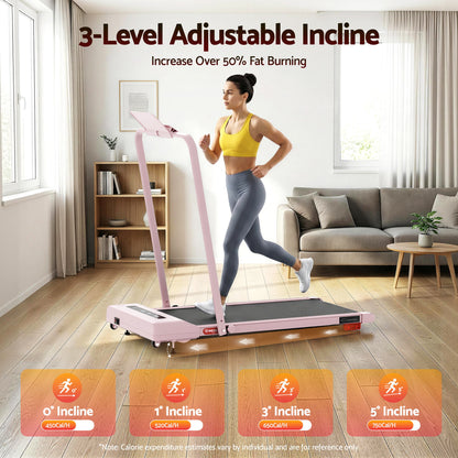 Everfit 3 in 1 Treadmill Electric Walking Pad Incline Under Desk 380mm Pink