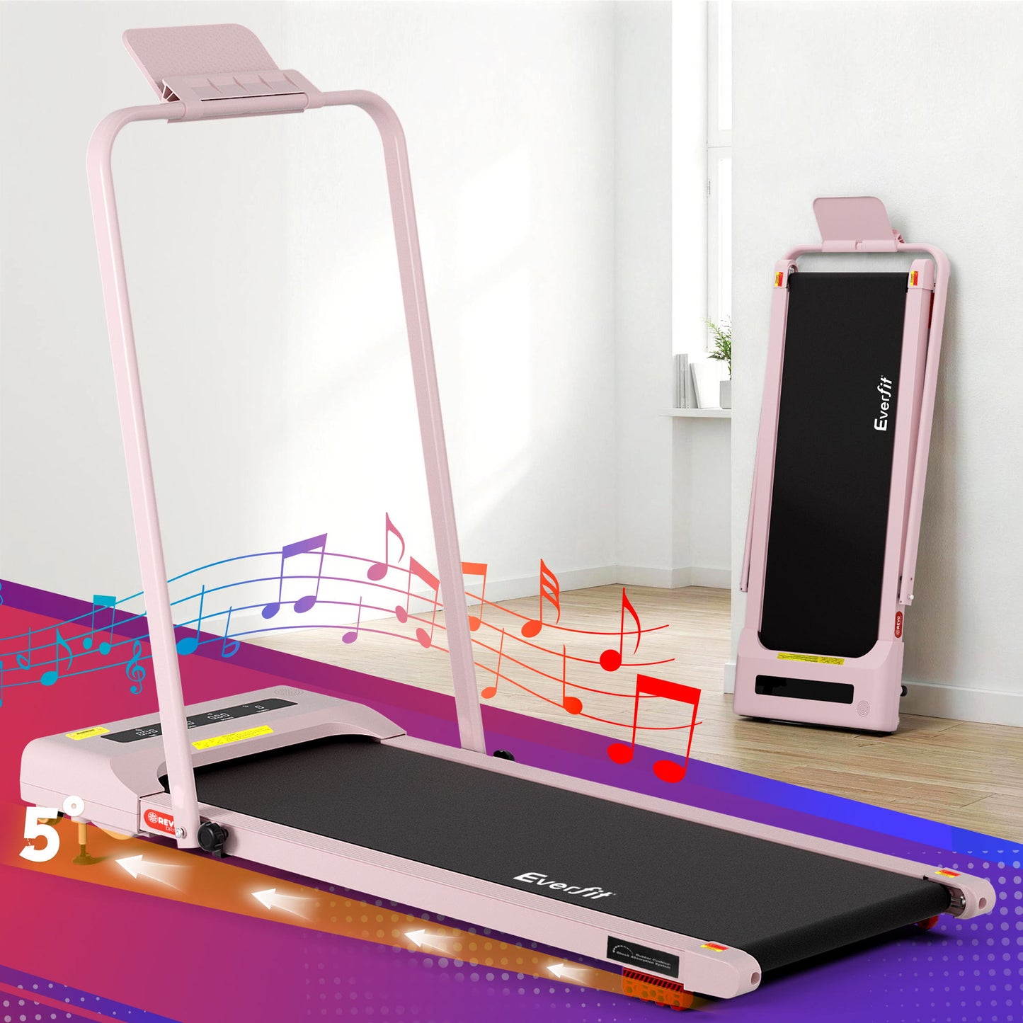 Everfit 3 in 1 Treadmill Electric Walking Pad Incline Under Desk 380mm Pink