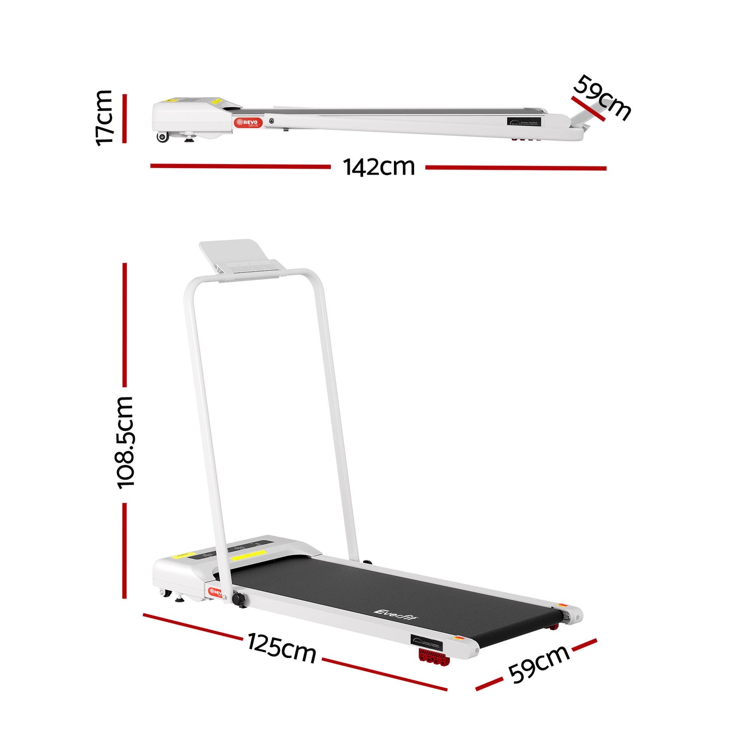 Everfit 3 in 1 Treadmill Electric Walking Pad Incline Under Desk 380mm White
