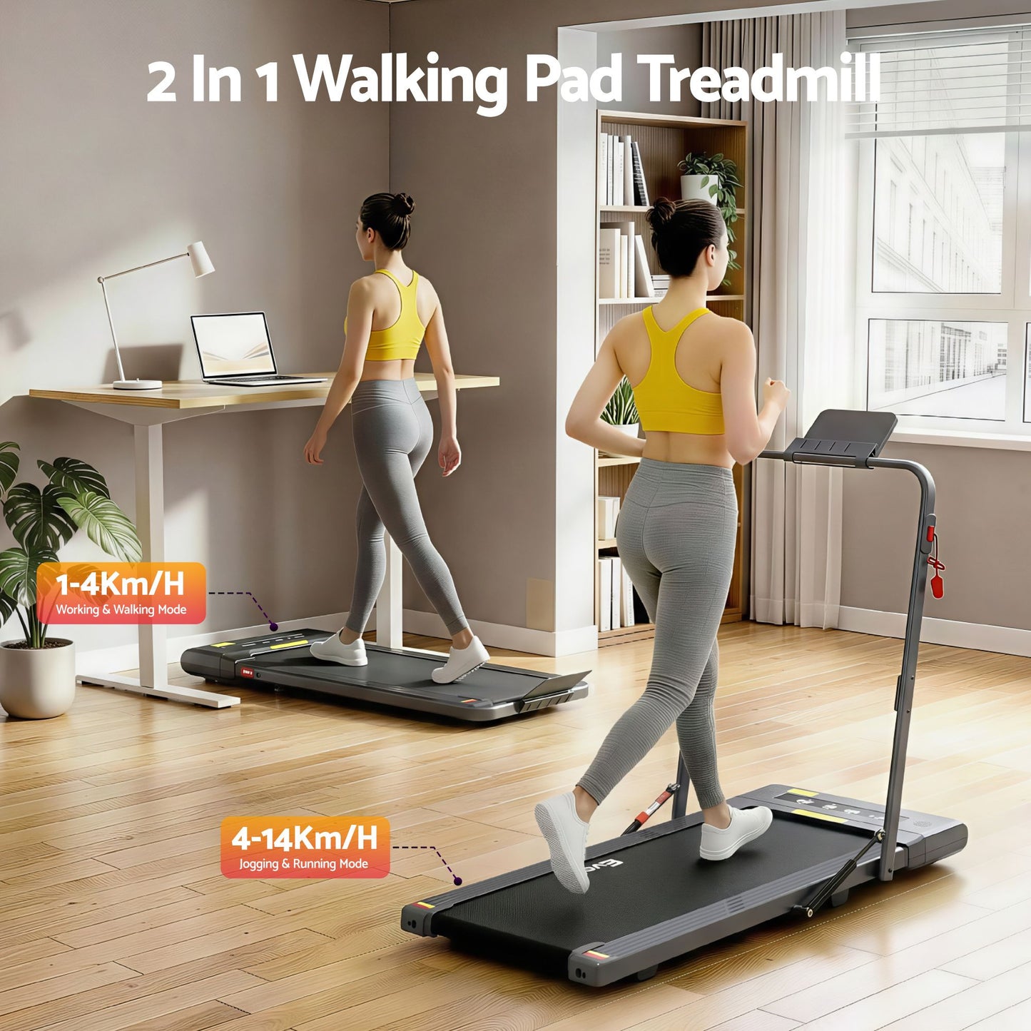 Everfit 2 in 1 Treadmill Electric Walking Pad Under Desk Home Gym Fitness 400mm Grey