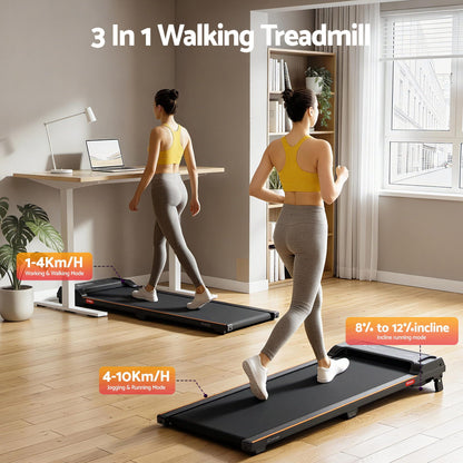Everfit 3 in 1 Walking Pad Treadmill 12% Incline Under Desk Treadmills for Home Gym With 40cm Wide Belt Black