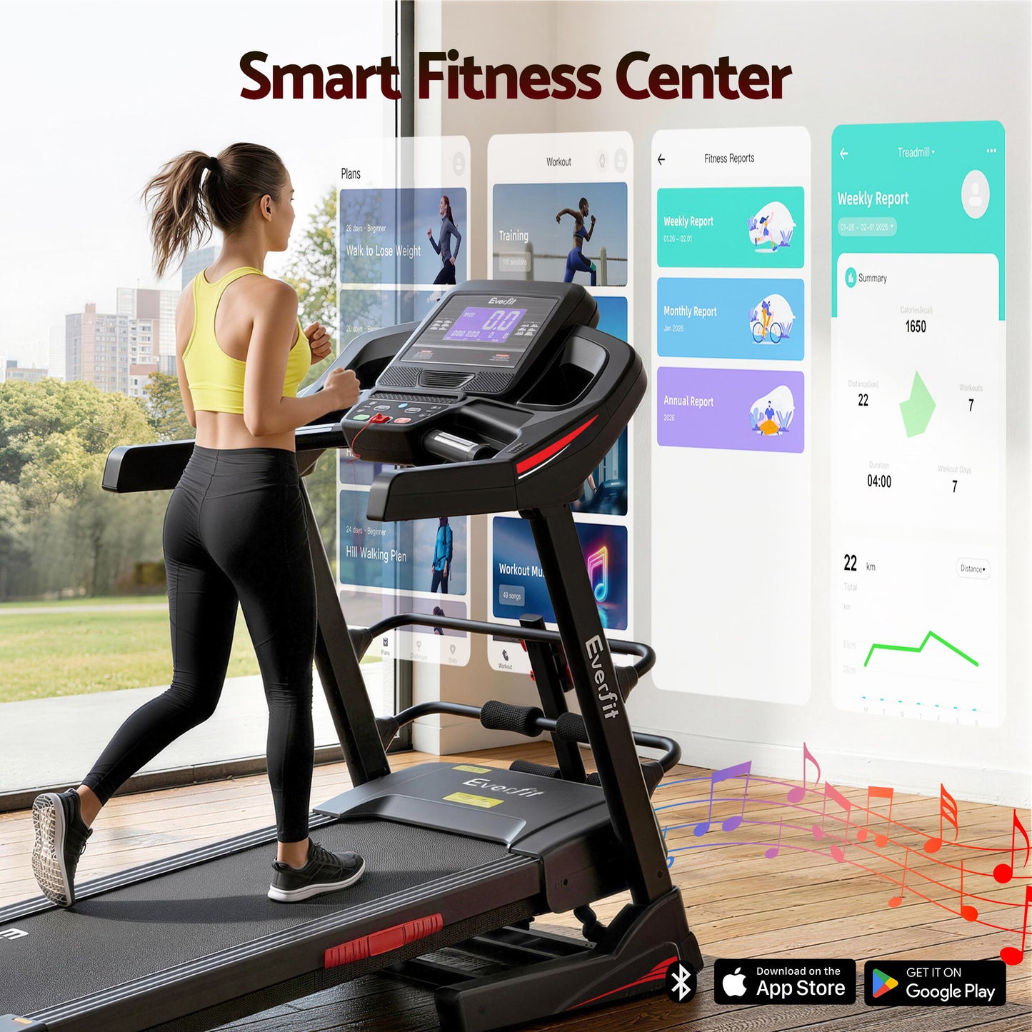 Everfit Treadmill Electric Home Gym Fitness Exercise Machine w/ Sit Up Bar 480mm