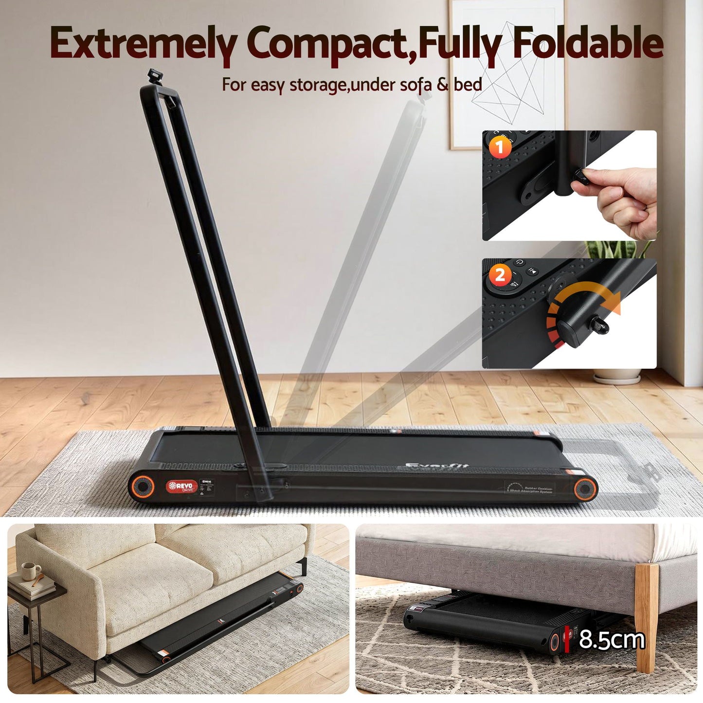 Everfit 4 in 1 Vibration Walking Pad Treadmill Under Desk Treadmills for Home Gym with App Control 380mm Black