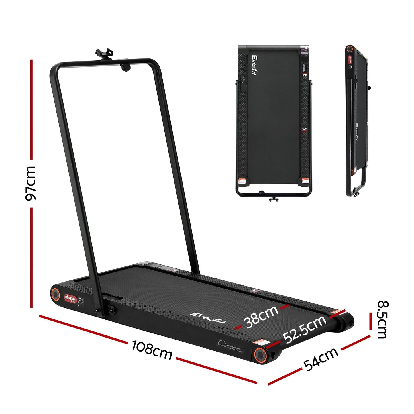 Everfit 4 in 1 Vibration Walking Pad Treadmill Under Desk Treadmills for Home Gym with App Control 380mm Black