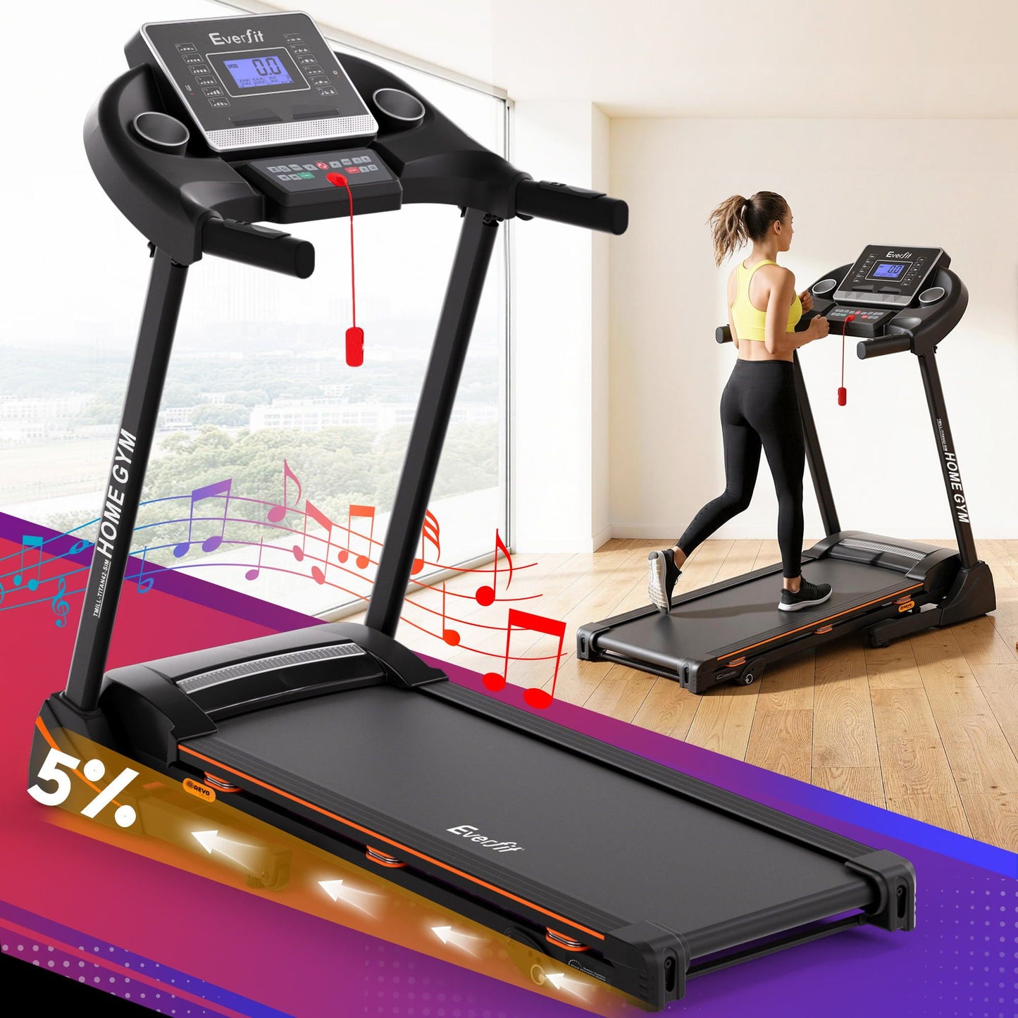 Everfit Treadmill Electric Home Gym Fitness Exercise Machine Hydraulic 420mm