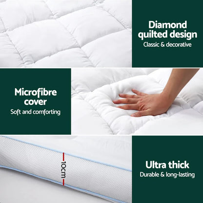 Giselle Bedding Mattress Topper Pillowtop Bamboo 10cm King - Mekamart Australia
