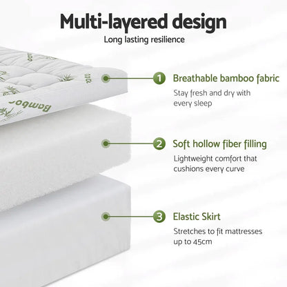 Giselle Mattress Topper 11cm Pillowtop toppers Bamboo King Single - Mekamart Australia
