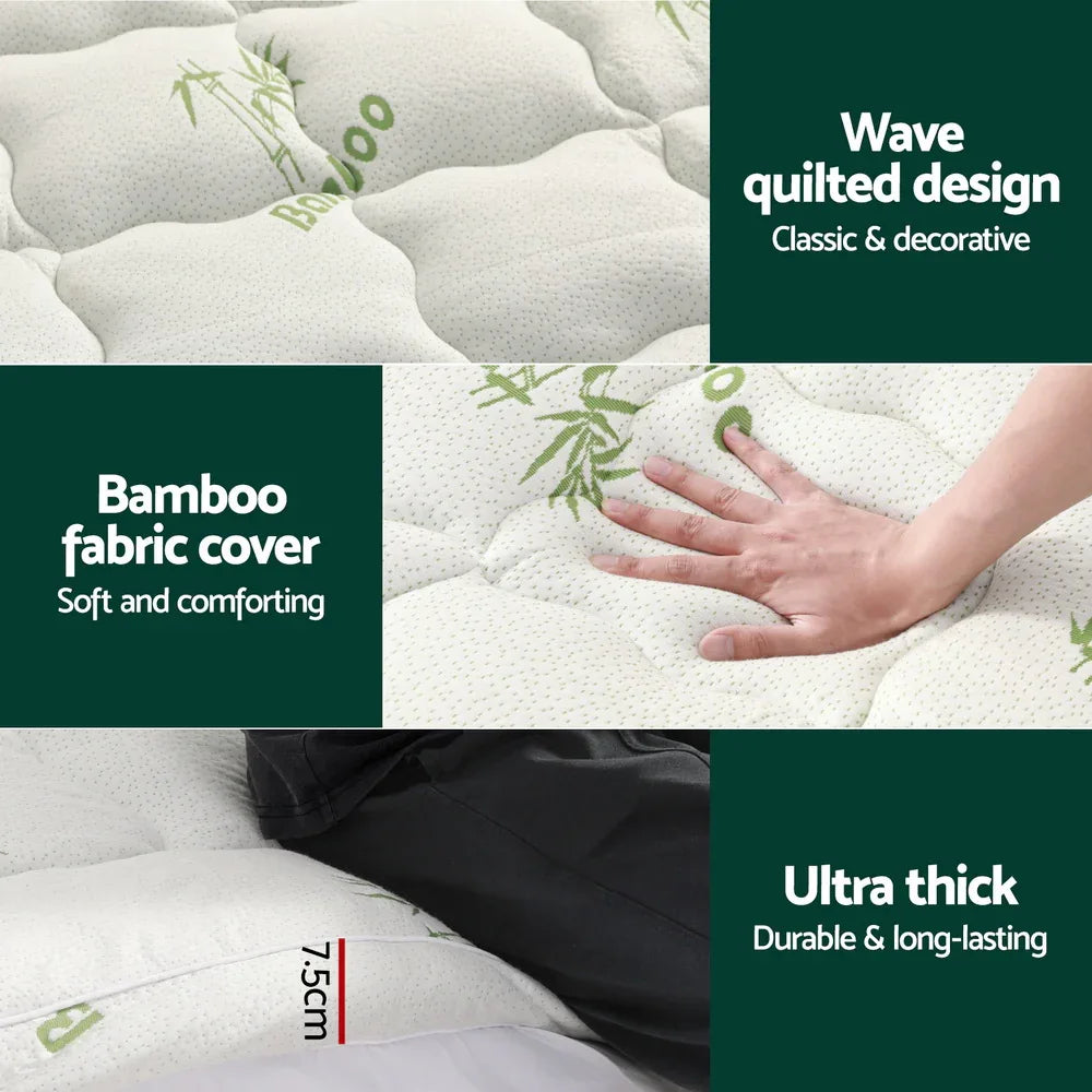 Giselle Bedding Mattress Topper Pillowtop Bamboo 7.5cm King - Mekamart Australia