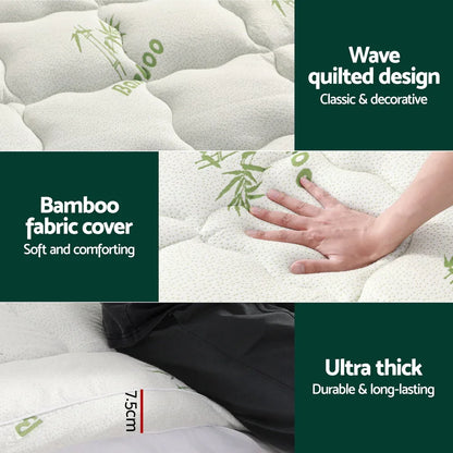 Giselle Bedding Mattress Topper Pillowtop Bamboo 7.5cm Queen - Mekamart Australia