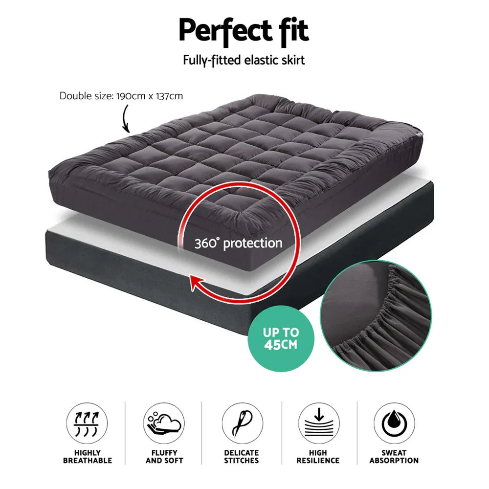 Giselle Bedding Mattress Topper Pillowtop Bamboo Charcoal Double - Mekamart Australia
