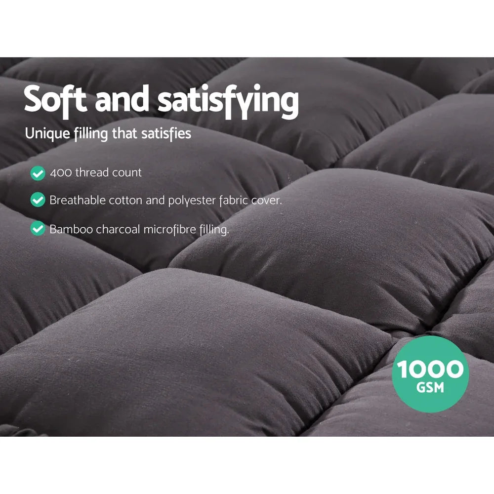 Giselle Bedding Mattress Topper Pillowtop Bamboo Charcoal Double - Mekamart Australia