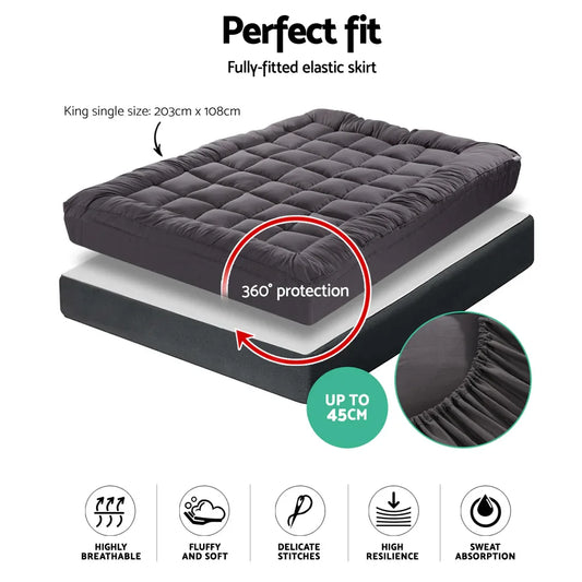 Giselle Bedding Mattress Topper Pillowtop Bamboo Charcoal King Single - Mekamart Australia