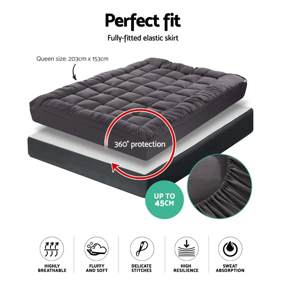 Giselle Bedding Mattress Topper Pillowtop Bamboo Charcoal Queen - Mekamart Australia