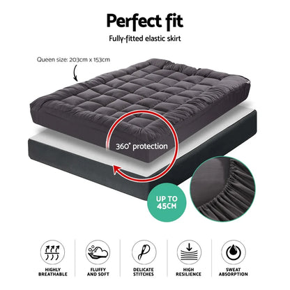 Giselle Bedding Mattress Topper Pillowtop Bamboo Charcoal Queen - Mekamart Australia