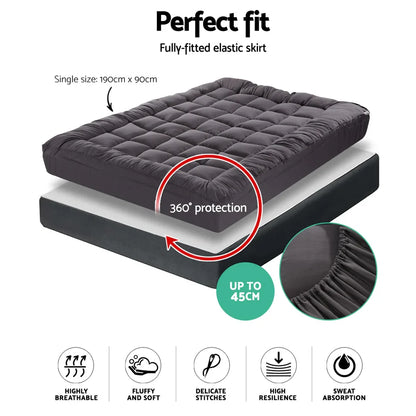 Giselle Bedding Mattress Topper Pillowtop Bamboo Charcoal Single - Mekamart Australia