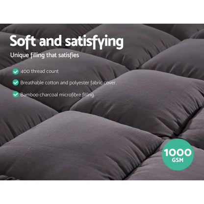 Giselle Bedding Mattress Topper Pillowtop Bamboo Charcoal Single - Mekamart Australia