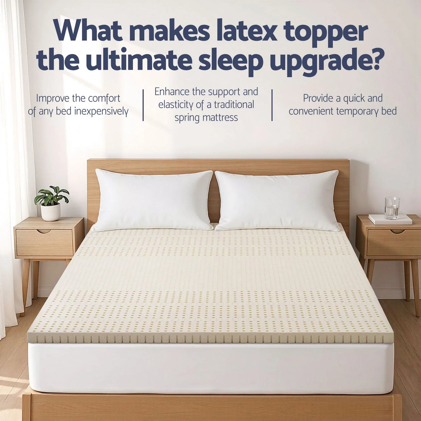 Giselle Bedding Latex Topper 100% Natural Latex Toppers 7-zone w/ Ice Silk Cool-touch Fabric Cooling Cover Double 5cm - Mekamart Australia