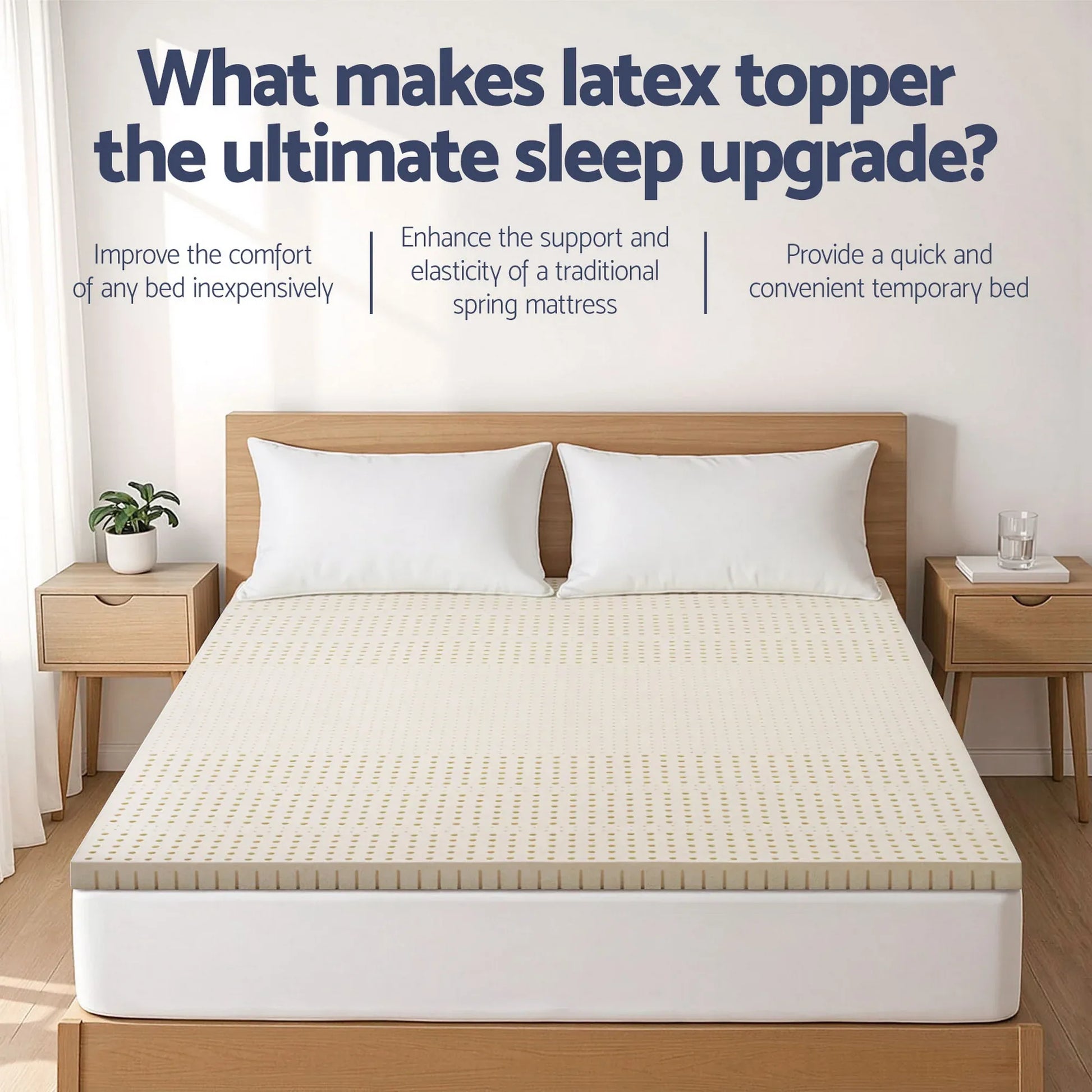 Giselle Bedding Latex Topper 100% Natural Latex Toppers 7-zone w/ Ice Silk Cool-touch Fabric Cooling Cover Double 5cm - Mekamart Australia