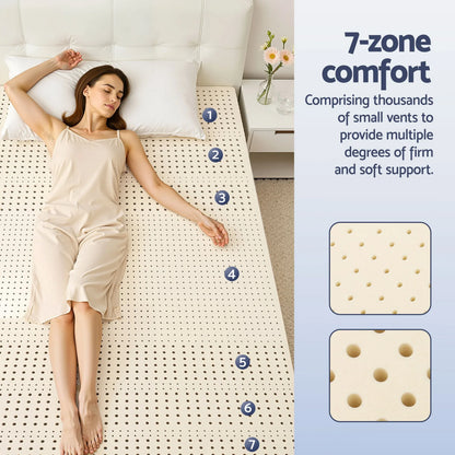 Giselle Bedding Latex Topper 100% Natural Latex Toppers 7-zone w/ Ice Silk Cool-touch Fabric Cooling Cover Double 5cm - Mekamart Australia
