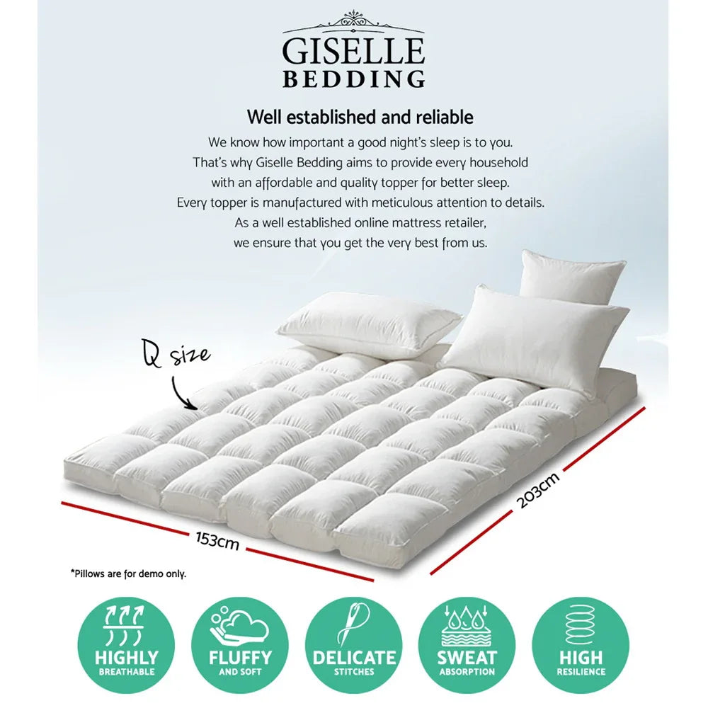 Giselle Queen Mattress Topper Pillowtop 1000GSM Microfibre Filling Protector - Mekamart Australia