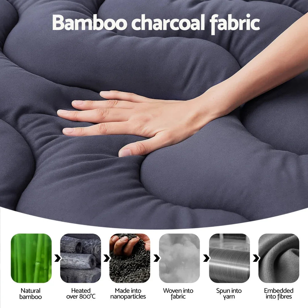 Giselle 5cm Mattress Topper Pillowtop toppers Bamboo Charcoal Queen - Mekamart Australia