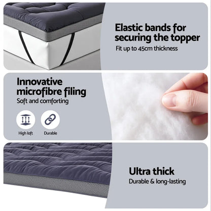 Giselle 5cm Mattress Topper Pillowtop toppers Bamboo Charcoal Queen - Mekamart Australia