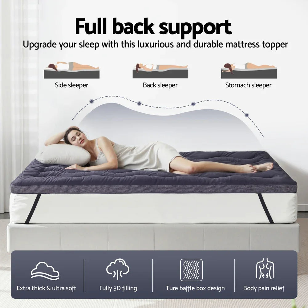 Giselle 5cm Mattress Topper Pillowtop toppers Bamboo Charcoal Single - Mekamart Australia