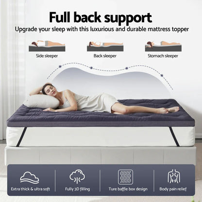 Giselle 5cm Mattress Topper Pillowtop toppers Bamboo Charcoal Single - Mekamart Australia