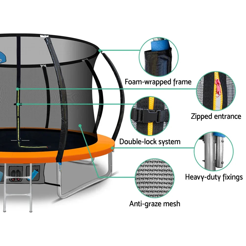 Everfit 10FT Trampoline for Kids w/ Ladder Enclosure Safety Net Rebounder Orange - Mekamart Australia
