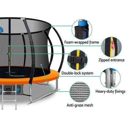 Everfit 10FT Trampoline for Kids w/ Ladder Enclosure Safety Net Rebounder Orange - Mekamart Australia