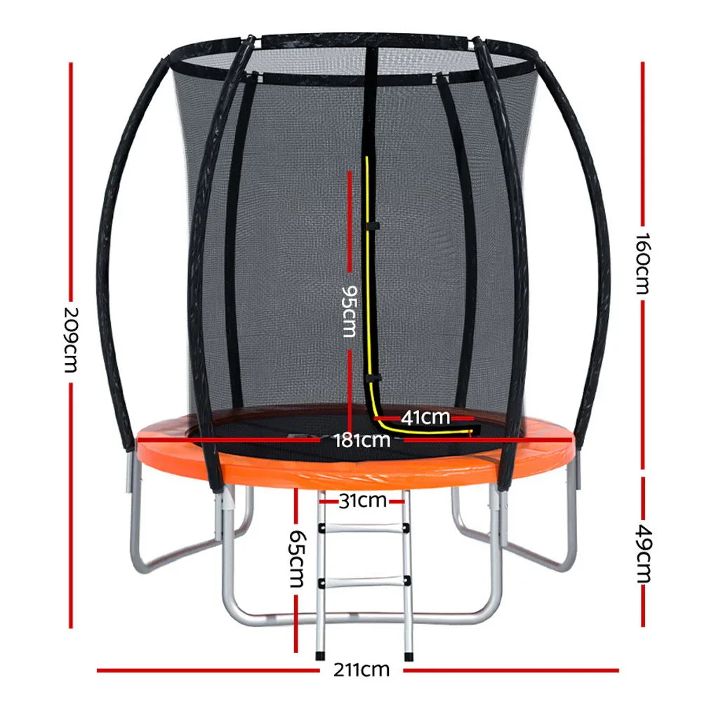 Everfit 6FT Trampoline for Kids w/ Ladder Trampoline Enclosure Safety Net Rebounder Orange - Mekamart Australia