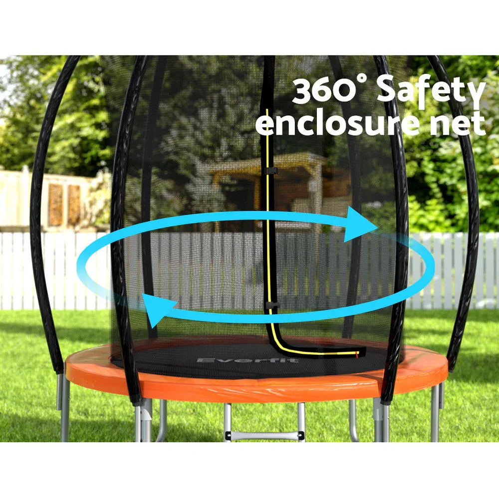 Everfit 6FT Trampoline for Kids w/ Ladder Trampoline Enclosure Safety Net Rebounder Orange - Mekamart Australia