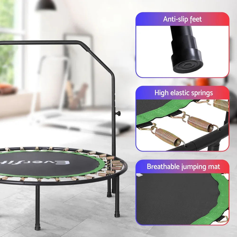 Everfit 48inch Round Fitness Trampoline Rebounder Adjustable Handrail Green - Mekamart Australia