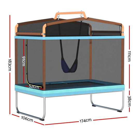Everfit 6FT Trampoline Kids Rectangle Trampoline w/ Swing Enclosure Safety Net Orange - Mekamart Australia