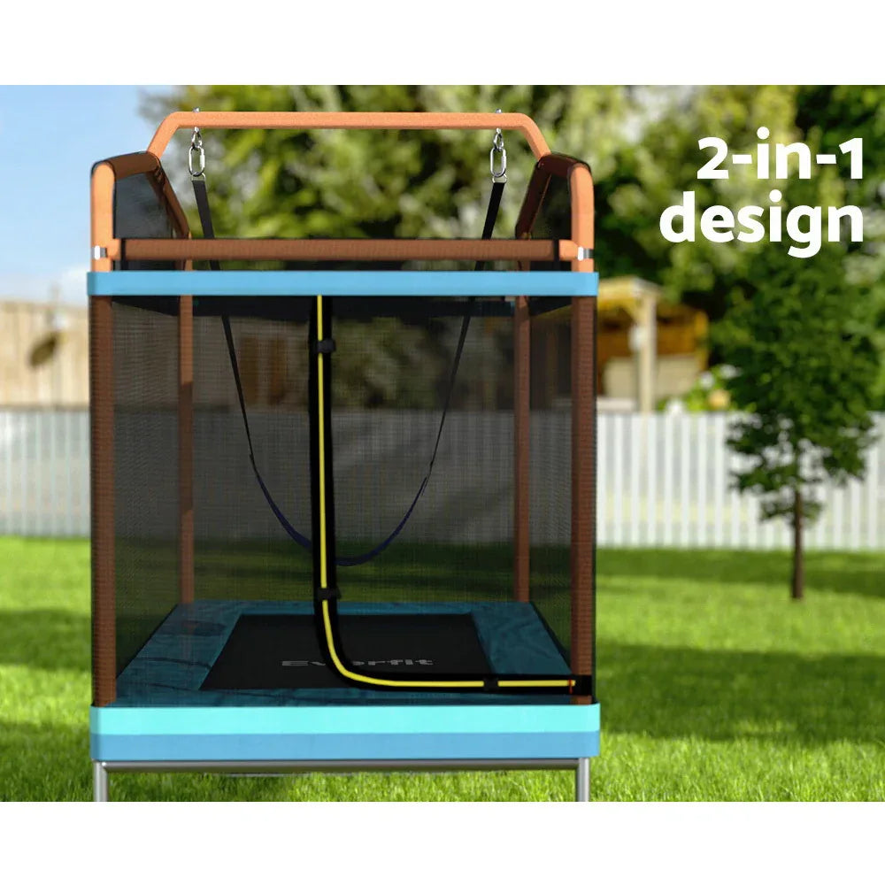 Everfit 6FT Trampoline Kids Rectangle Trampoline w/ Swing Enclosure Safety Net Orange - Mekamart Australia