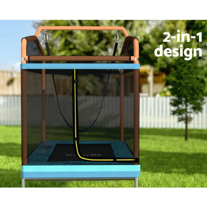 Everfit 6FT Trampoline Kids Rectangle Trampoline w/ Swing Enclosure Safety Net Orange - Mekamart Australia