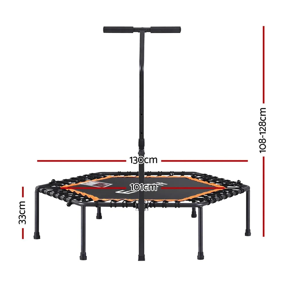 Everfit 51inch Hexagon Fitness Trampoline Rebounder Adjustable Handrail Orange - Mekamart Australia