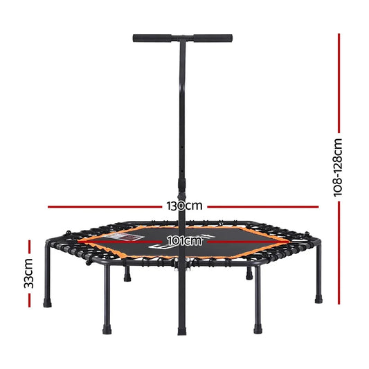 Everfit 51inch Hexagon Fitness Trampoline Rebounder Adjustable Handrail Orange - Mekamart Australia