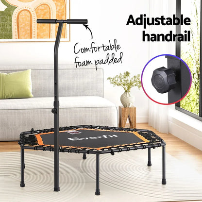 Everfit 51inch Hexagon Fitness Trampoline Rebounder Adjustable Handrail Orange - Mekamart Australia