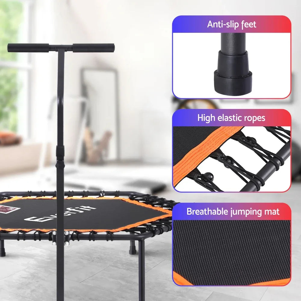 Everfit 51inch Hexagon Fitness Trampoline Rebounder Adjustable Handrail Orange - Mekamart Australia