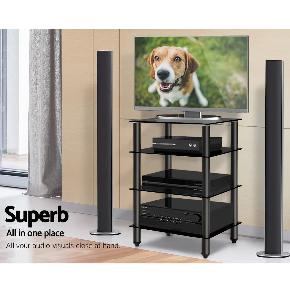Artiss TV Stand 4 Tiers Storage Shelf Rack Tempered Glass Entertainment Unit - Mekamart Australia