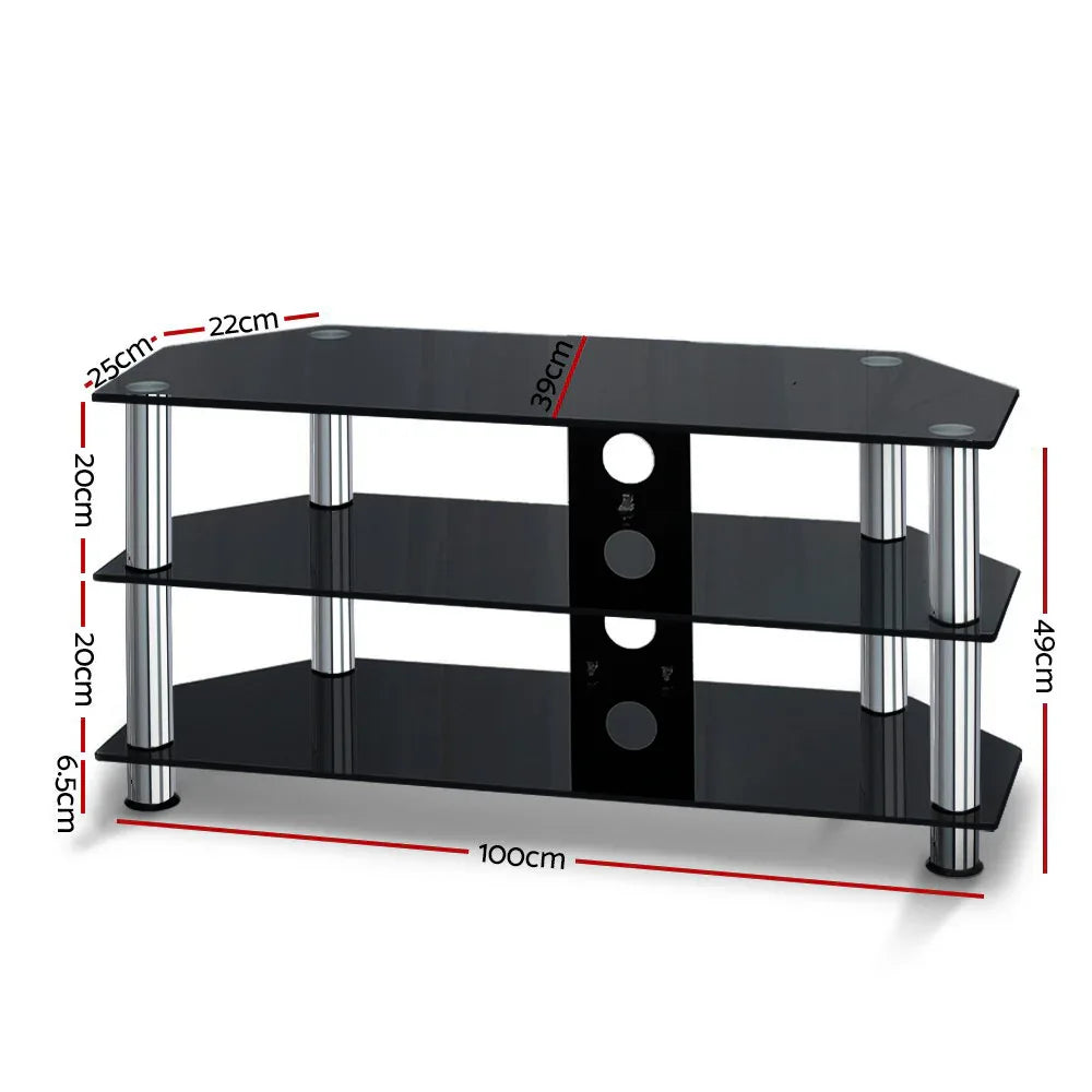 Artiss TV Stand 3 Tiers Storage Shelf Rack Tempered Glass Entertainment Unit - Mekamart Australia