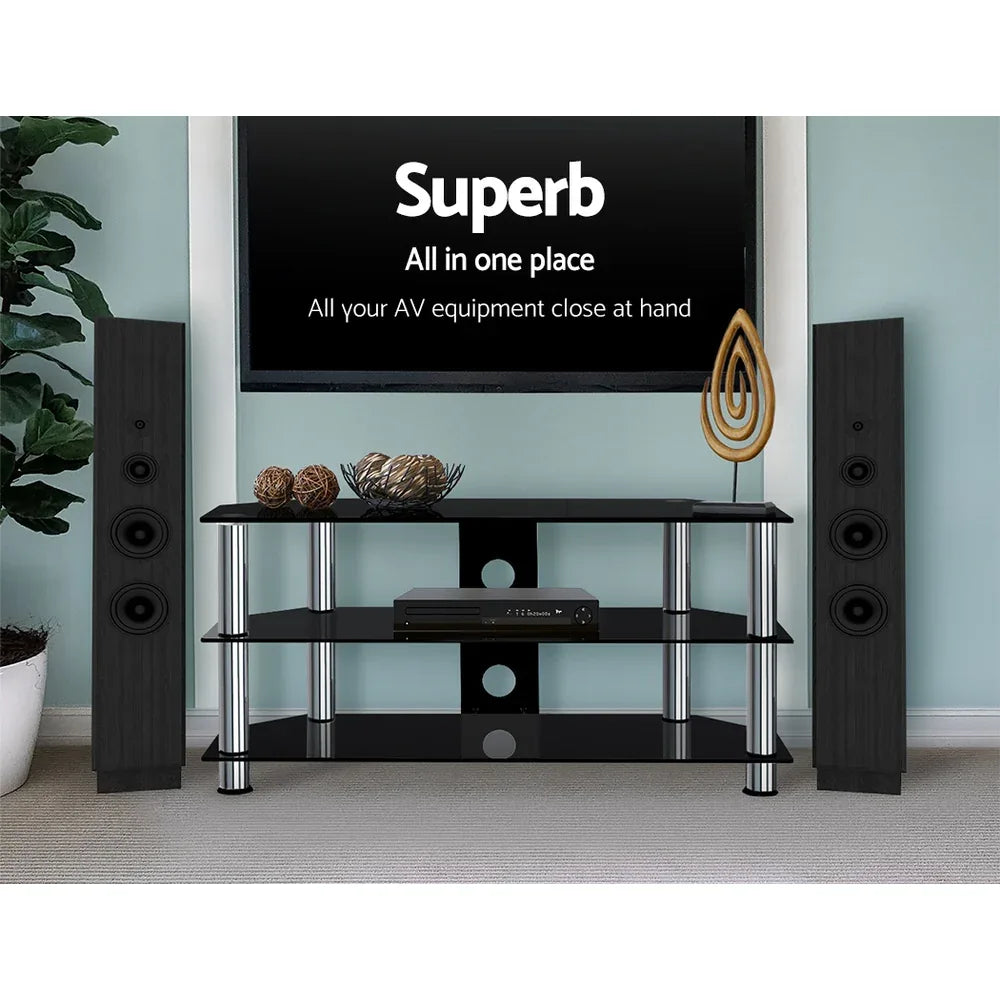 Artiss TV Stand 3 Tiers Storage Shelf Rack Tempered Glass Entertainment Unit - Mekamart Australia