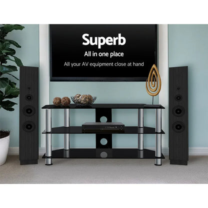 Artiss TV Stand 3 Tiers Storage Shelf Rack Tempered Glass Entertainment Unit - Mekamart Australia