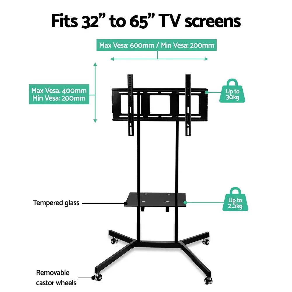Artiss Mobile TV Stand for 32"-65" TVs Mount Bracket Portable Shelf Trolley Cart - Mekamart Australia