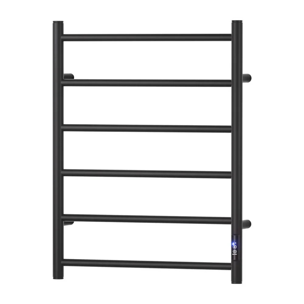 Devanti Heated Towel Rail 6 Round Bars with Timer Electric Heater Warmer Rack - Mekamart Australia